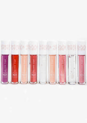 one stright horizontal line of the lip gloss in different shades