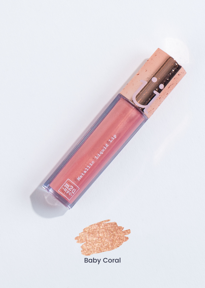 metallic liquid lipstick in shade "Baby Coral" (orange coral)