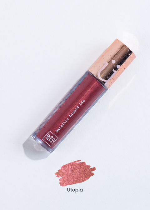 metallic liquid lipstick in shade "Utopia" (metallic burgundy)
