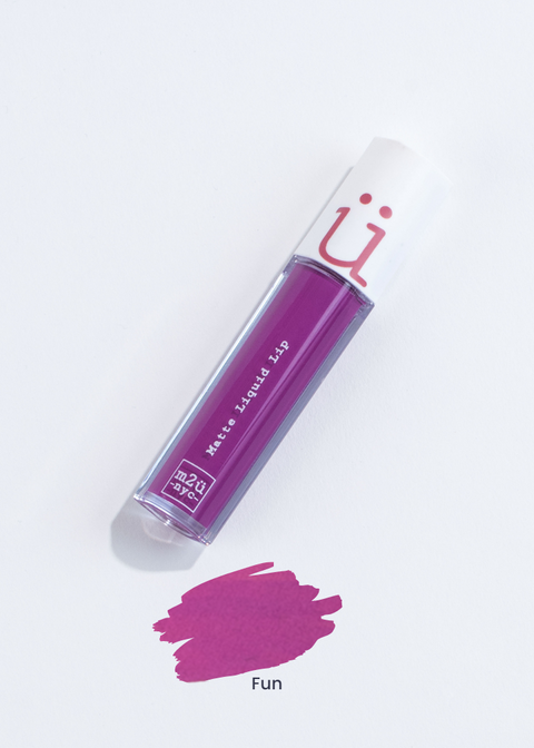 matte liquid lip in shade Fun (bright purple)