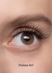closeup eye photo with fake eyelashes on, natural to full volumestyle