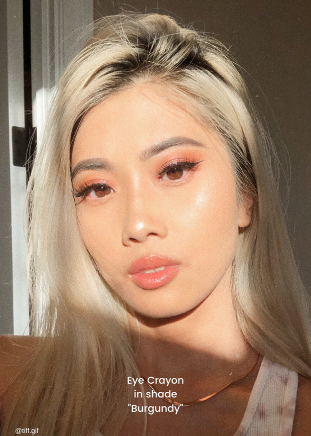 burgundy eye crayon eyeshadow on Asian girl