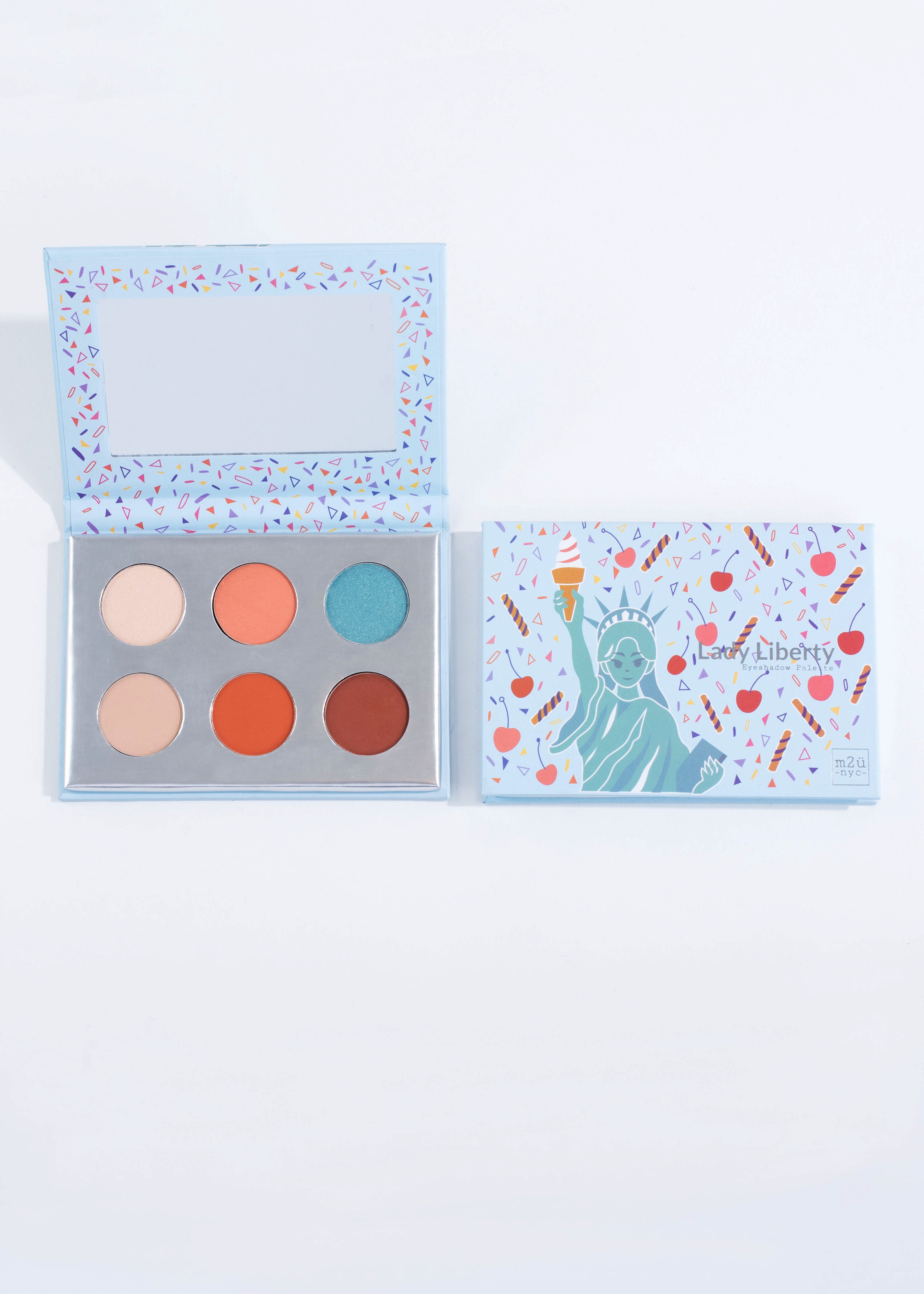 two of the same six pastel shade eyeshadow palette-lady liberty, one open one closed