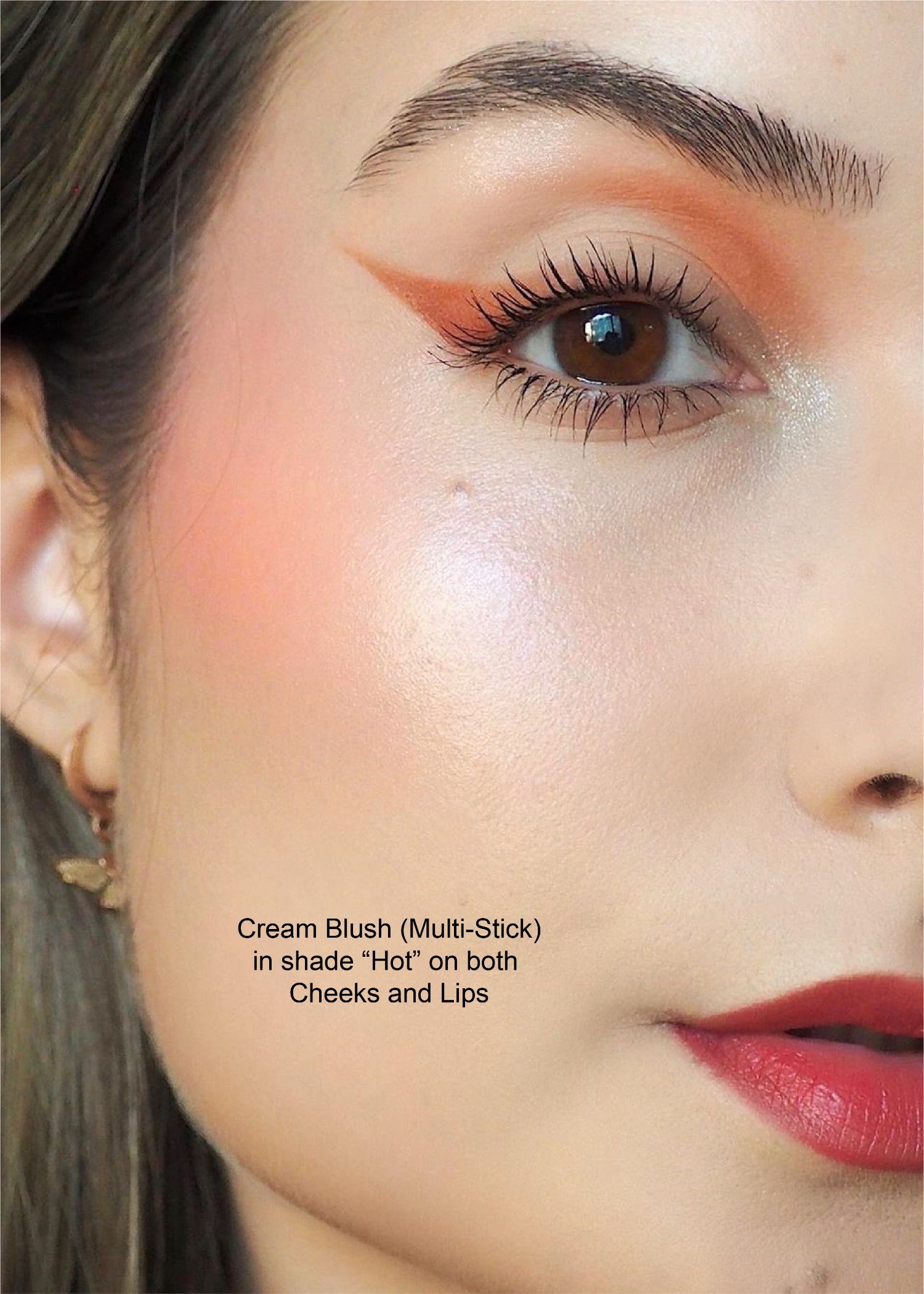 cream blush on cheek and lip