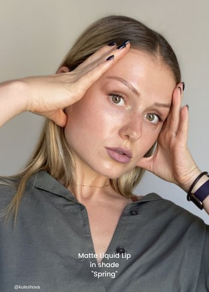 nude pink color matte liquid lipstick on lips