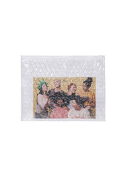 clear bubble zipper pouch with postcard inside